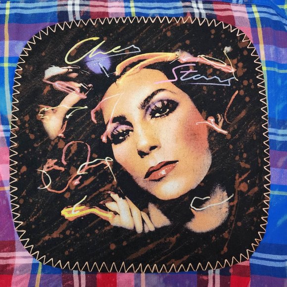 Upcycled Distressed Flannel Shirt With CHER Handcrafted Tee On Back - Picture 3 of 5